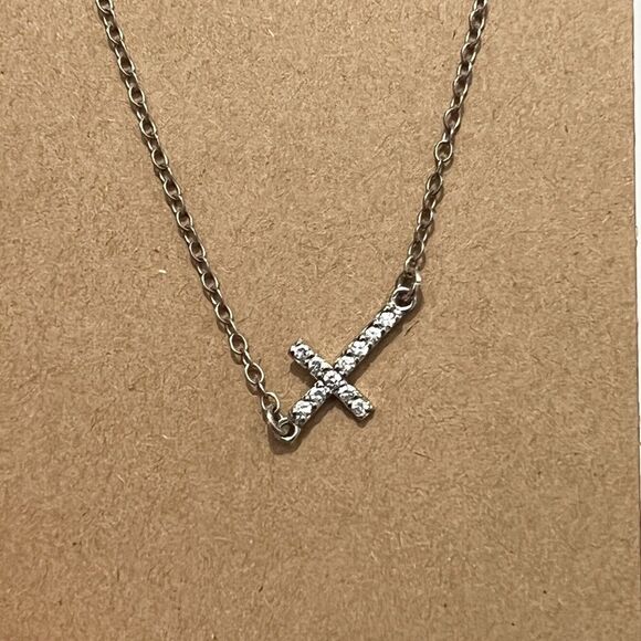 Sideways Cross 925 Silver CZ Lisa Lorna Faith Religious Hope Christian Catholic - Picture 8 of 8